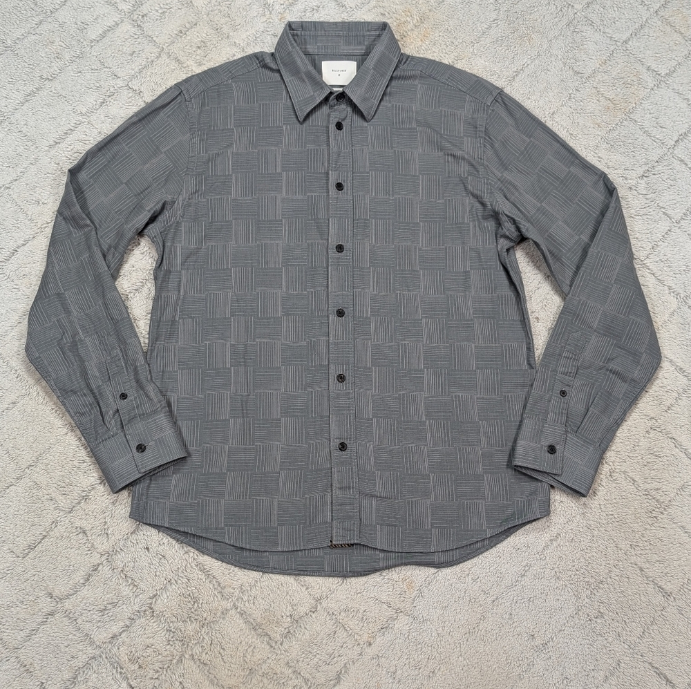 Billy Reid Shirt Mens M Gray Square Stripe Tuscumbia Button Standard Cotton